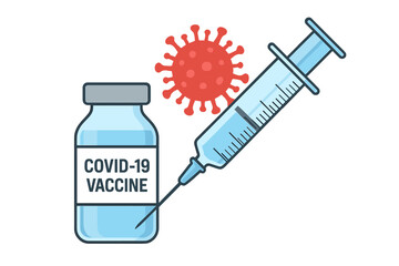 COVID-19 vaccination concept with vaccine vial and syringe. Medical immunization for global pandemic prevention. Healthcare and medicine treatment icon against sars-cov-2 virus.