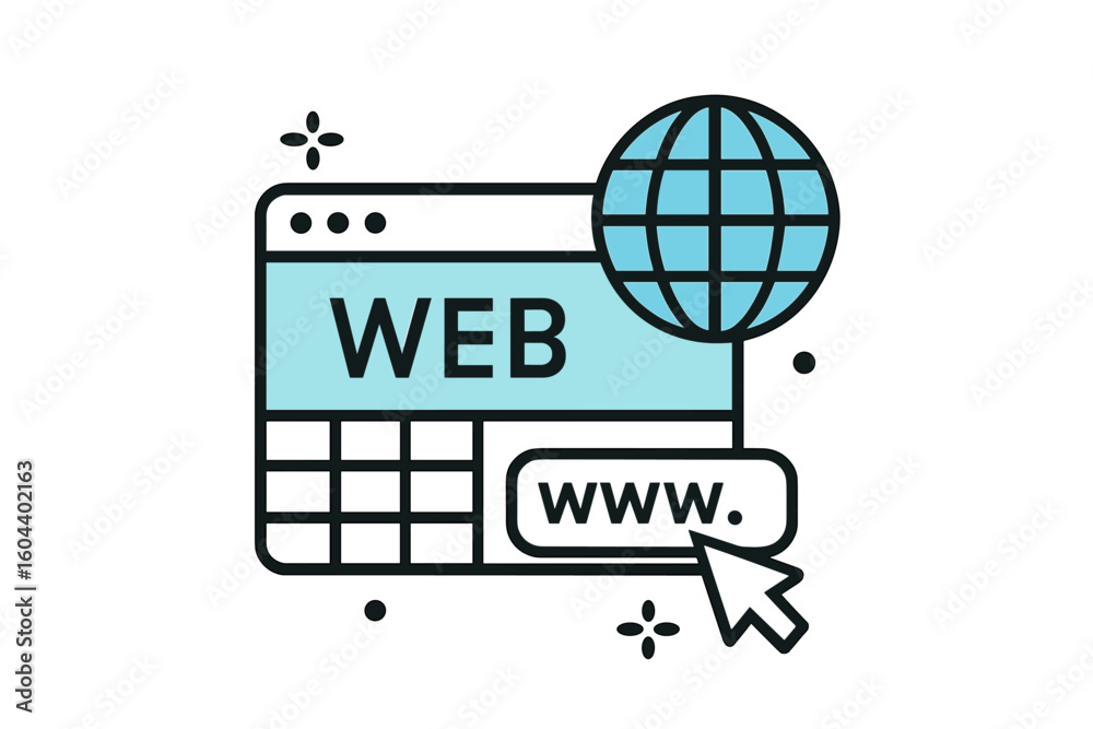 Poster web browser window with globe icon vector illustration. internet connection, www website address, an