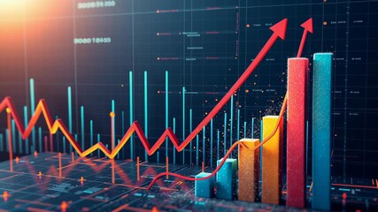 Export tariff concept ,Dynamic financial growth analysis through colorful bar graphs and line charts showcasing upward trends - Powered by Adobe