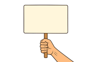 Human hand holding empty placard for banner design. Concept for protest, political revolution, demonstrate, billboard, poster, street demonstration, struggle, activism, picket.