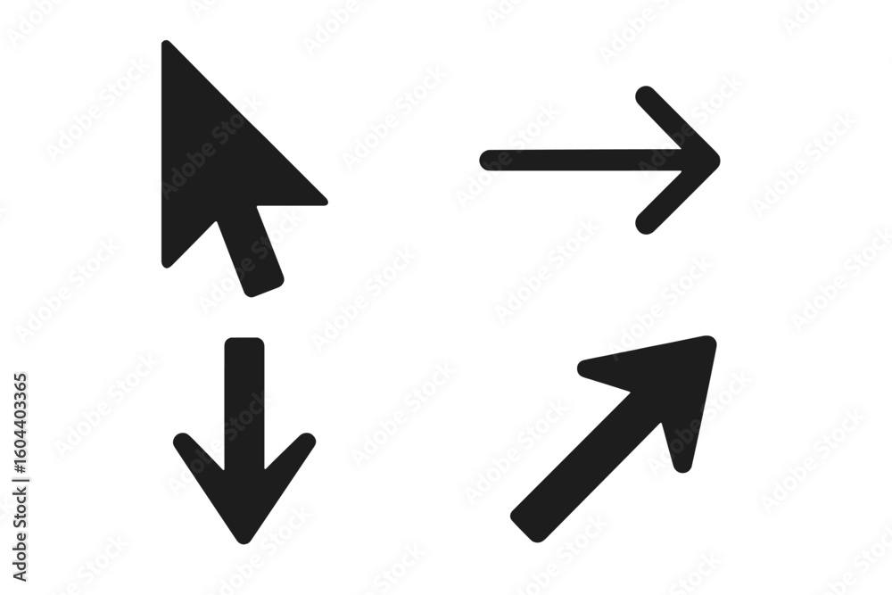 Poster black arrow icons set for web design. vector cursor and pointer collection for navigation. click, di