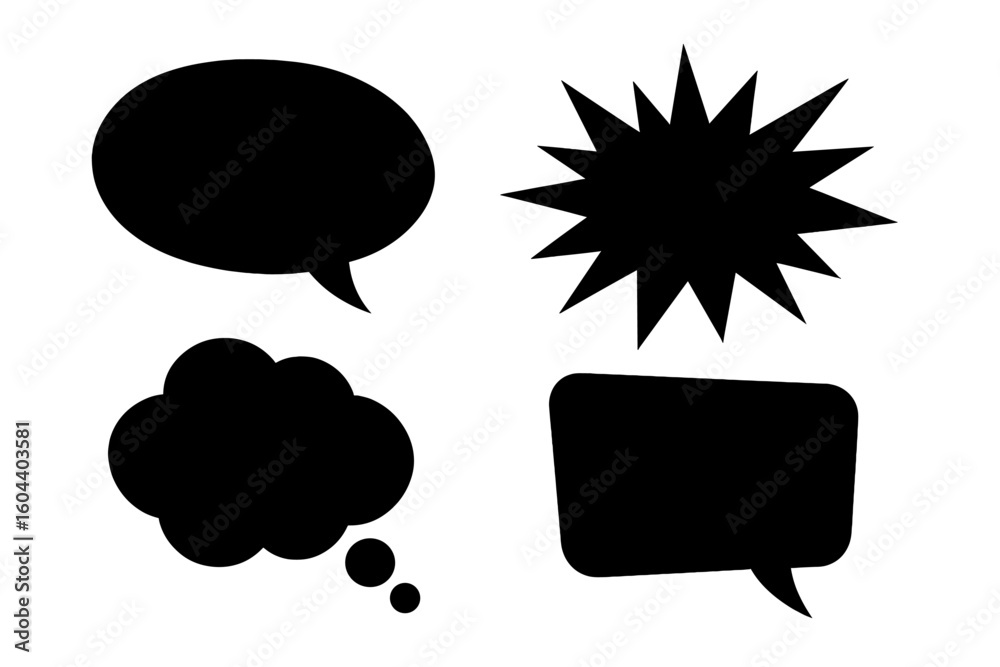 Fototapete speech bubble vector set for comics and pop art. black silhouette of communication icons, thought bu