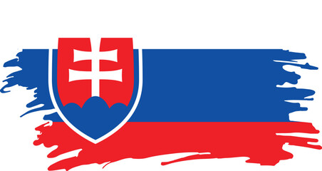 Fototapeta premium grunge style brush painted flag of slovakia with white blue red stripes and national coat of arms emblem