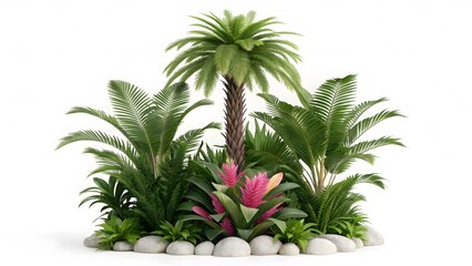 Lush Tropical Foliage With Pink
