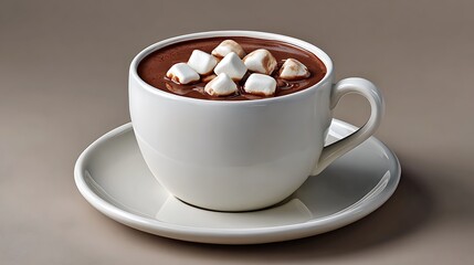 Warm hot chocolate with marshmallows in a white mug
