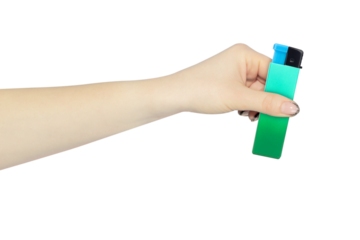 lighter in hand isolated from background, concept to pass or throw away	