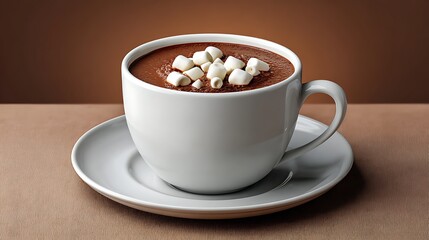 Cozy white mug of hot chocolate with marshmallows