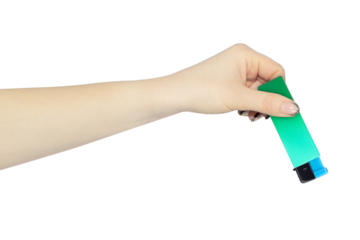 lighter in hand isolated from background, concept to pass or throw away	