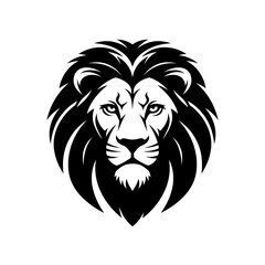lion head mascot vector icon, A striking monochrome illustration of a lion's head with a majestic mane
