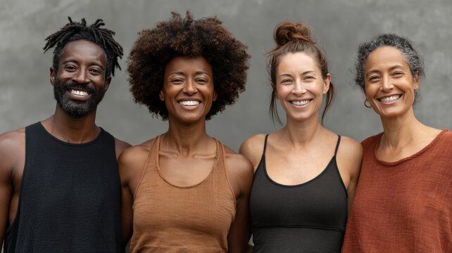 Diverse group of friends in yoga outfits