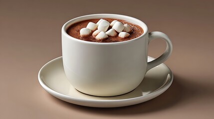 Cozy hot chocolate with marshmallows in a white mug