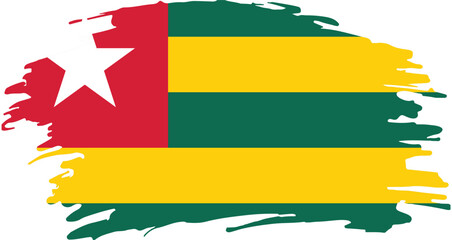 grunge style brush painted flag of togo with green yellow stripes and white star on red square canton design

