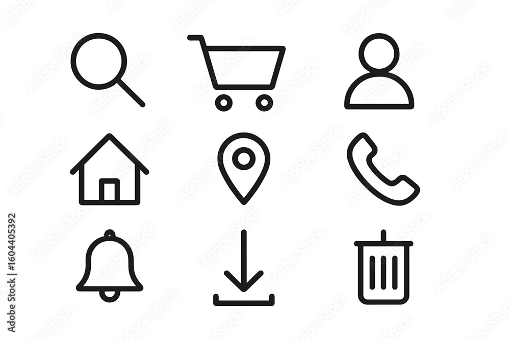 Poster essential website & mobile app ui/ux line icon set. simple vector pictogram collection. includes sea