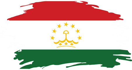 grunge style brush painted flag of tajikistan with horizontal red white green stripes and golden crown emblem

