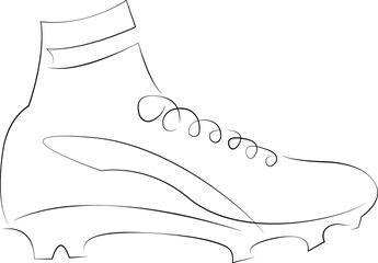 One continuous line drawing on white isolated background. Minimalism linear illustration. boot, shoe, sport, soccer, foot, leather, clothing, football, footwear, isolated