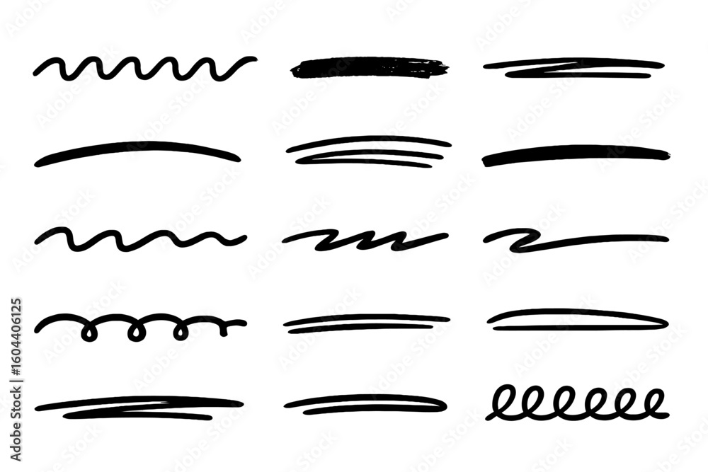 Fototapete hand drawn underline set. marker brush strokes collection. scribble doodle lines for text highlight.