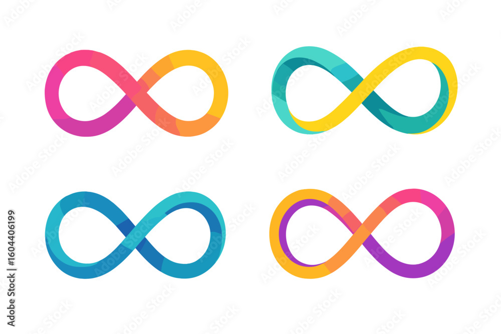 Poster infinity symbol vector set with colorful gradient designs. abstract endless loop icons in unique sty