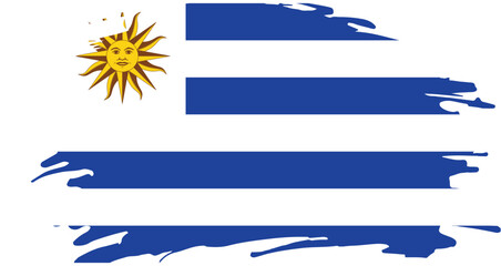 grunge style brush painted national flag of uruguay with white blue stripes and sun of may emblem in canton

