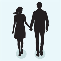 Young boy and girl walking with hands held back in black silhouette Vector