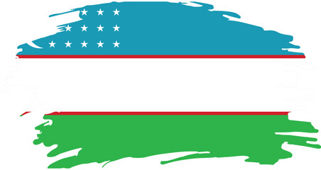 grunge style brush painted flag of uzbekistan with blue white green stripes red fimbriations and crescent stars   © Hamza