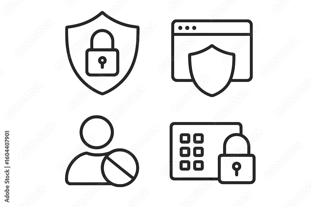 Poster cybersecurity line icon set. digital protection, privacy, and secure access symbols. vector icons fo