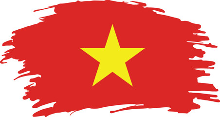 grunge style brush painted flag of vietnam with red background and large yellow five-pointed star in center

