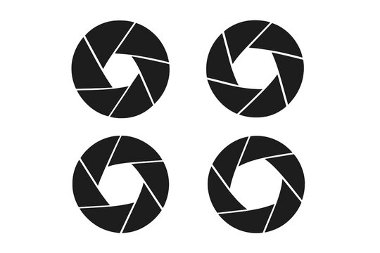 Camera shutter icon set. Vector aperture symbol collection. Photography lens diaphragm graphic. Focus and exposure concept for photo equipment. Isolated illustration.