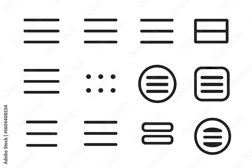 Poster hamburger menu icon set. versatile collection of line art buttons for ui and ux design. navigation s