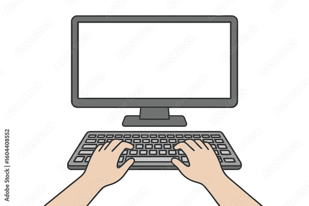 Poster top view of hands typing on a computer keyboard. concept for remote work, online education, coding, 
