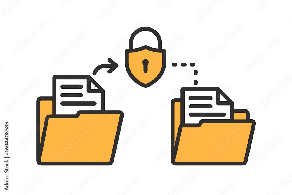 Poster secure file transfer and data encryption concept. confidential document sharing with privacy lock. c