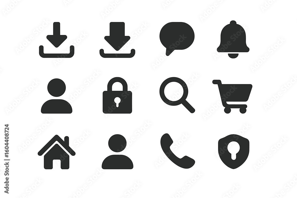 Poster essential web icon set for ui and ux design. simple glyph collection for website and mobile app. inc