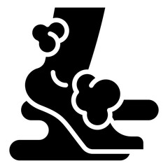 Foot Wash Glyph Black Silhouette Icon Vector Design - foot being washed with water and soap bubbles, representing personal hygiene