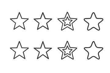 Obraz premium Star outline vector icon set. Collection of different five-pointed star shapes for rating, favorite, or award symbols. Simple, nested, and rounded star illustrations.