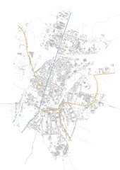 Rezekne Urban Landscape: Highways, Buildings, and Waterways Map