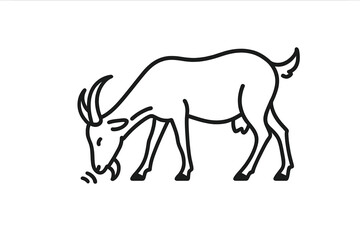 Goat grazing simple line art illustration. Minimalist black and white vector icon of a farm animal. Modern outline symbol for logo design, nature and agriculture concepts.