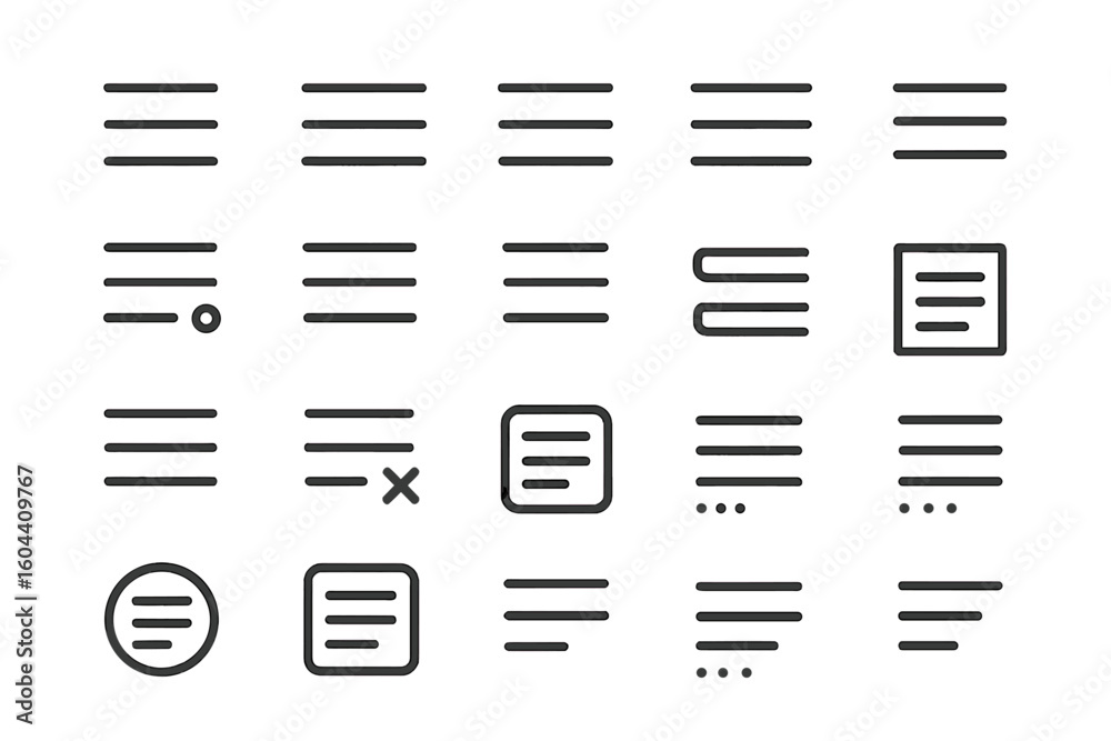  hamburger menu icon set for ui ux design. navigation buttons for web and mobile applications. minima