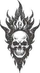 Skull vintage y2k stipple art, bones halftone stipple brutalist retro vector png with transparent background, macabre 2000s aesthetic photocopy effect tattoo