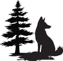 Christmas fox evergreen vector illustration