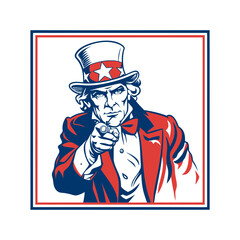 serious man in iconic hat pointing finger color silhouette vector art