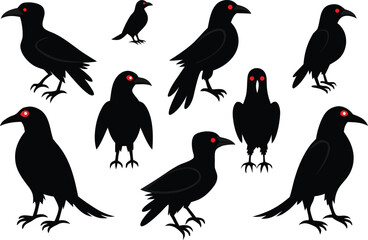 set of silhouettes of birds