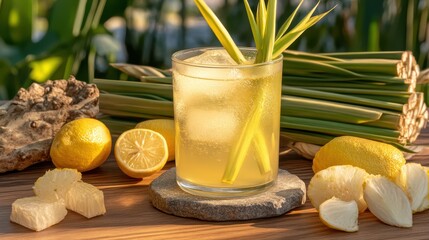 Refreshing Citrus Drink with Lemongrass and Fresh Ingredients