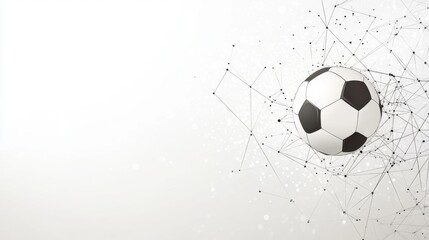 Dynamic Soccer Ball Illustration with Geometric Network Effect on White Canvas
