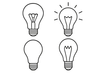 Light bulb icon set vector. Collection of simple line art lightbulbs. Symbol of idea, creativity, innovation, solution, energy and electricity. Outline illustration.