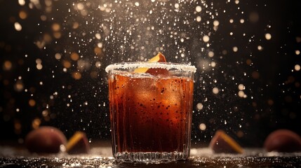 Refreshing Cocktail Splash with Ice and Citrus in Dark Background