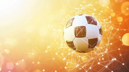 Dynamic soccer ball representation surrounded by a glowing network grid