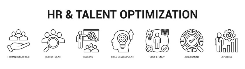 HR and Talent Optimization Modern and clean web banner illustration featuring thematic icons for visual communication