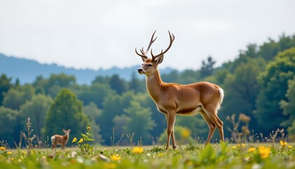 in the serene expanse of a field, a deer stands majestically, its gaze directed towards us