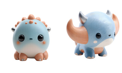 Two cute dinosaur cartoon figures. Adorable, digital art, creature, soft, fluffy, pastel colors, kawaii style, sweet.