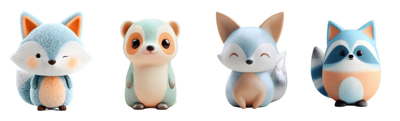 Pack of cute cartoon animals with pastel colors. Adorable, digital art, soft, plush, characters, mascot, kawaii, design, illustration, gentle, playful