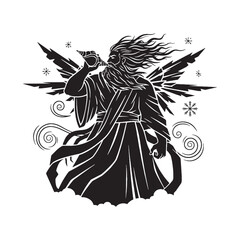 Iconic Boreas digital black representation, clearly identifying this cherished god – Boreas silhouette – Boreas Vector – Silhouette of Boreas – Greek god vector

